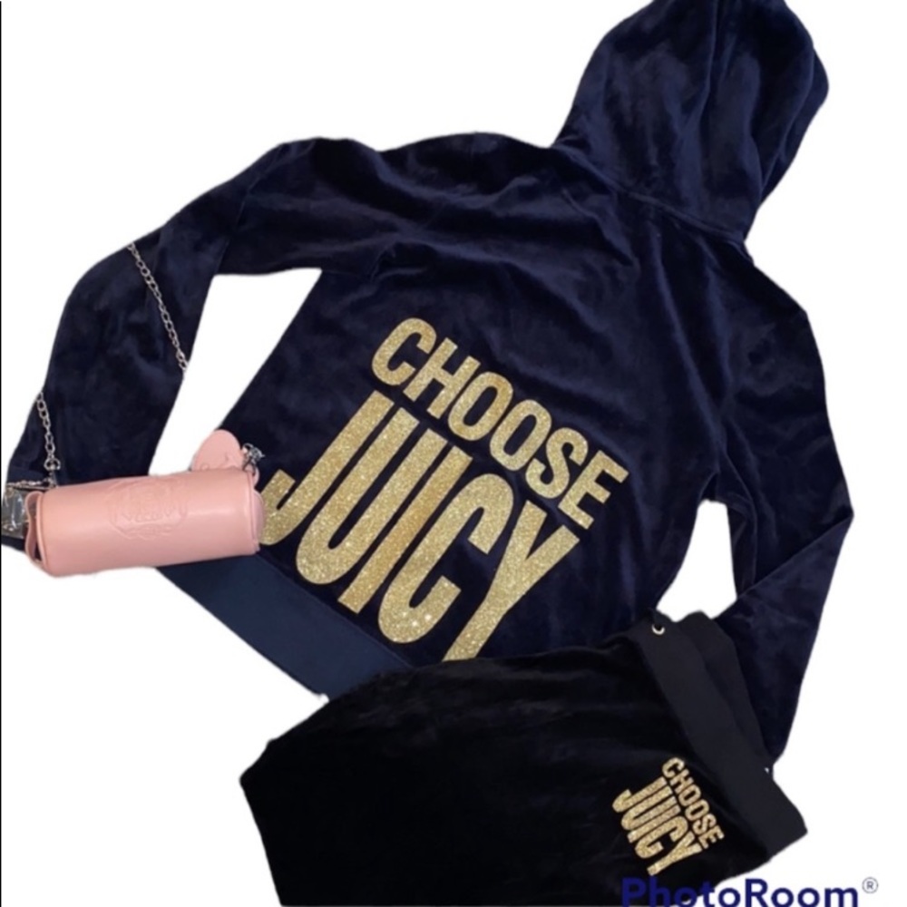 HOODIE ONLY Y2K Juicy Couture Blue Velour Tracksuit Hoodie Jacket L
